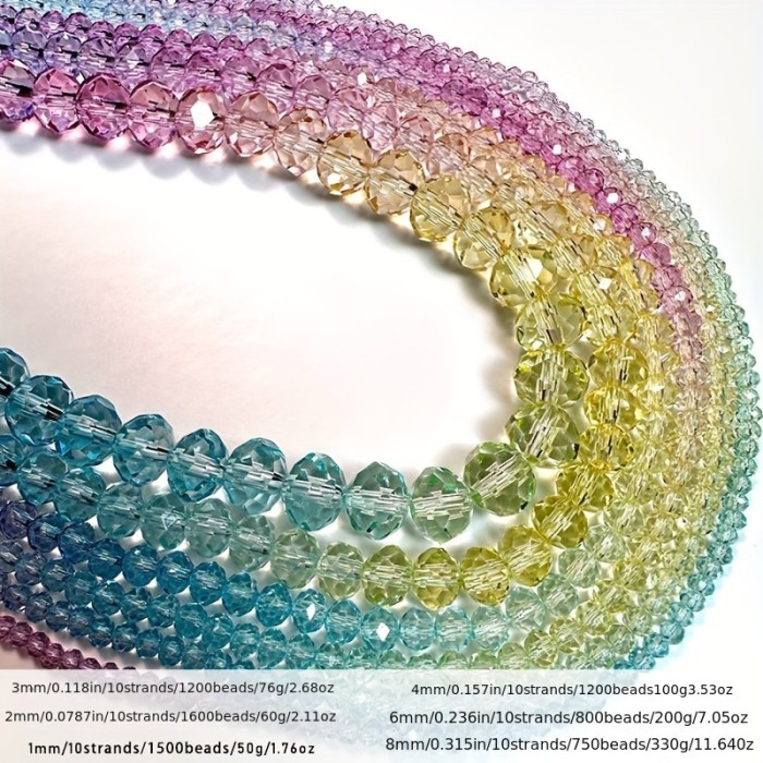 1mm\u002F2mm\u002F3mm\u002F4mm\u002F6mm\u002F8mm, Rainbow Color Gradient Imitation Crystal Beads, Faceted Round Loose Spacer Bead Strands, For DIY Jewelry Making Materials