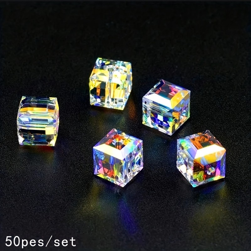 50pcs\u002Fset 8mm High Quality Cube Crystal Glass Loose Beads For Jewelry Making DIY Eardrop Bracelet Necklace Unique Fashion Needlework Lighting Craft Supplies