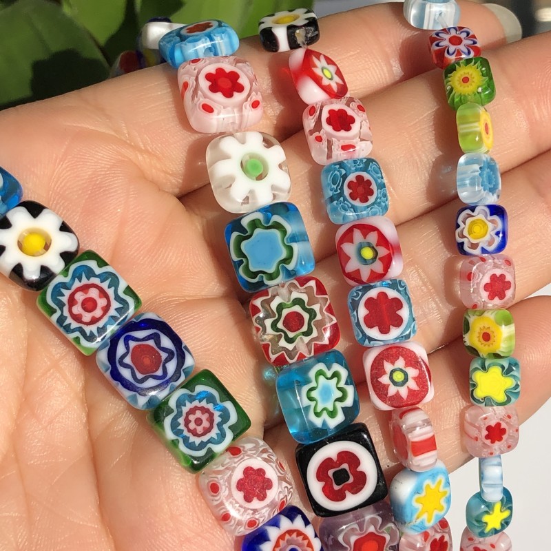 Square Shape Thousand Flower Glass Beads 6\u002F8\u002F10mm Spacer Beads Unique Fashion For DIY Bracelet Necklace Crafts Jewelry Making Supplies