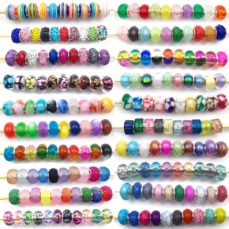 200Pcs Resin Mixed Colorful Large Hole Beads For Jewelry Making DIY Bracelet Necklace Beading Handmade Crafts Small Business Supplies