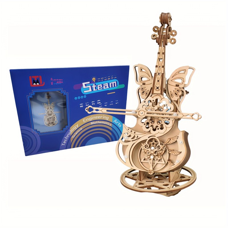 Cello Music Box Wooden Assembly Model 3d Three-dimensional Puzzle Diy Adult Toy Girls Gift