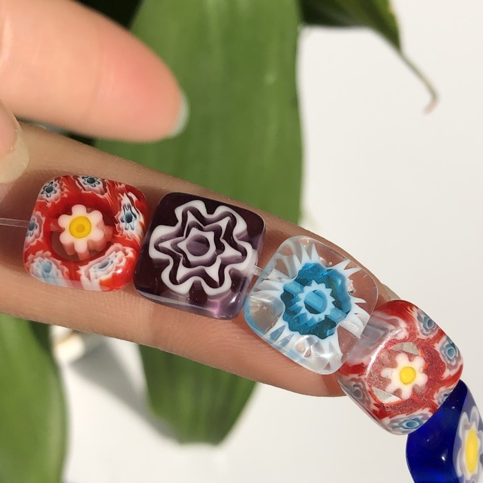 Square Shape Thousand Flower Glass Beads 6\u002F8\u002F10mm Spacer Beads Unique Fashion For DIY Bracelet Necklace Crafts Jewelry Making Supplies