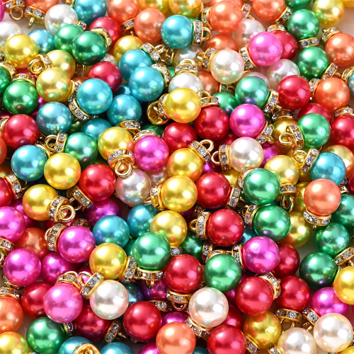 20pcs 10x15mm Multicolor Round Spacer Acrylic Rhinestone Charms Beads For Jewelry Making DIY Bracelet Necklace Handmade Craft Supplies