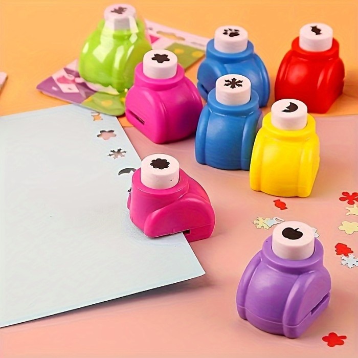 6pcs Mini Embossing Punch Set, Mixed Color, Creative Portable Paper Cutting & Embossing Tools for DIY Scrapbooking, Greeting Cards, and Journal Decoration