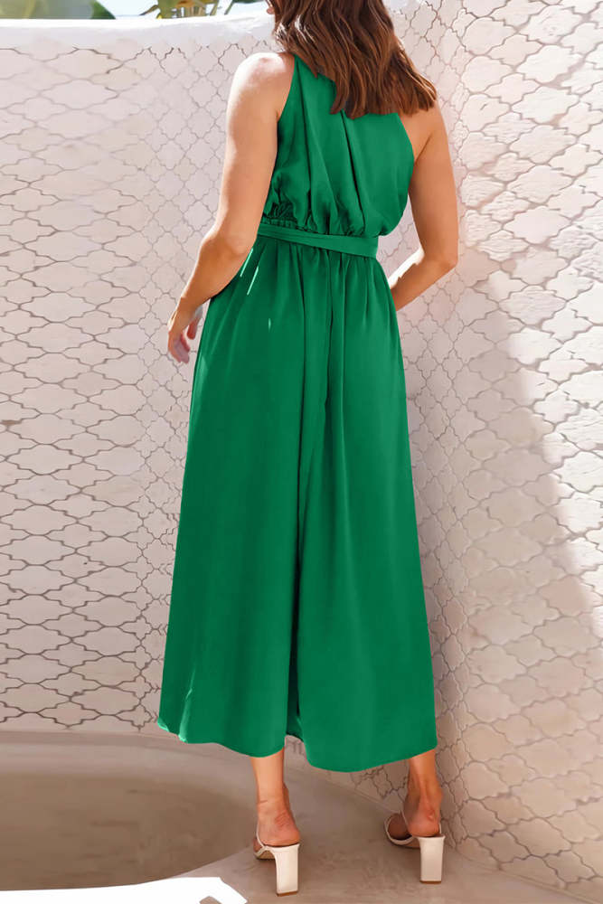 Elegant Formal Solid Metal Accessories Decoration Fold Oblique Collar Evening Dresses