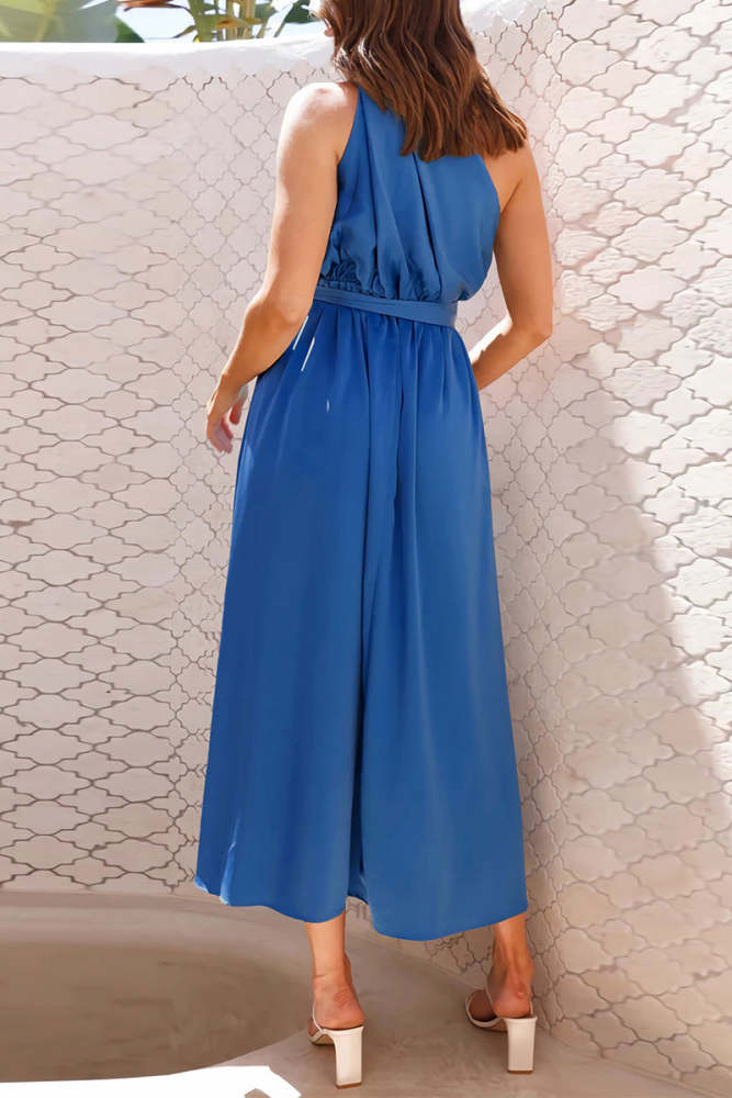 Elegant Formal Solid Metal Accessories Decoration Fold Oblique Collar Evening Dresses