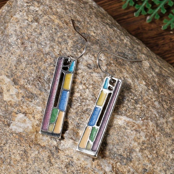 Bohemian Elegant Style Colorful Enamel Rectangle Design Dangle Earrings - Delicate Female Gift