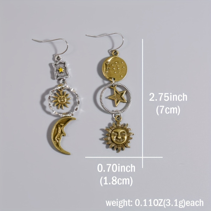 Ancient Greek Mythology Face Sun Moon Dangle Creative Design Women Asymmetric Personality Earrings Party Jewelry