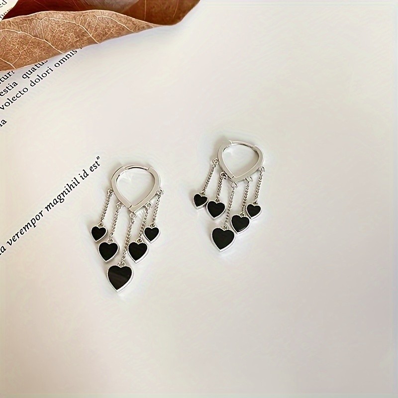 Black Heart Shape Dangle Earrings Elegant Simple Style Alloy Jewelry Daily Wear Ear Ornaments Female Gift