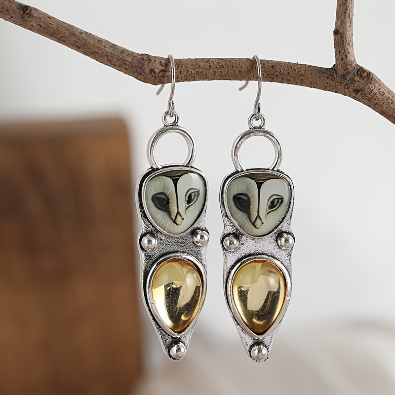 Bohemian Vintage Owl Dangle Earrings With Synthetic Gems Inlaid Personality Female Earrings
