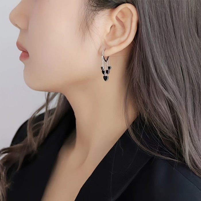 Black Heart Shape Dangle Earrings Elegant Simple Style Alloy Jewelry Daily Wear Ear Ornaments Female Gift