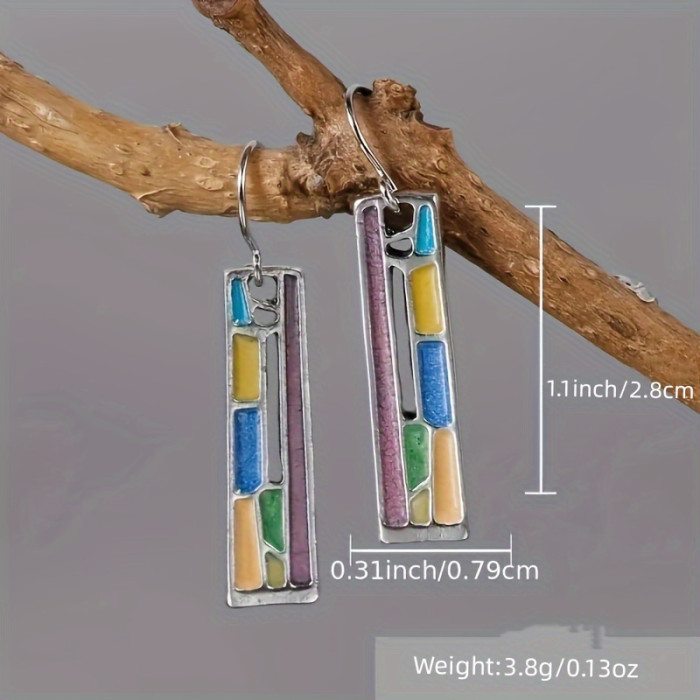 Bohemian Elegant Style Colorful Enamel Rectangle Design Dangle Earrings - Delicate Female Gift