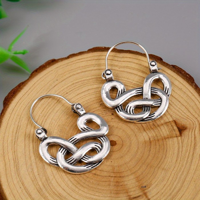 Bohemian Goth Style Silvery Hollow Curl Pattern Hoop Earrings - Delicate Female Gift