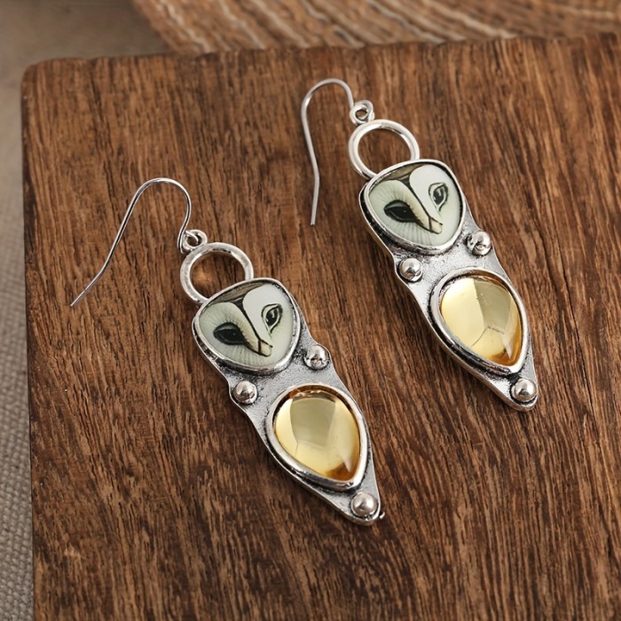 Bohemian Vintage Owl Dangle Earrings With Synthetic Gems Inlaid Personality Female Earrings