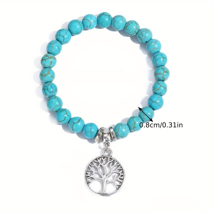 Turquoise Bracelet for Couple Natural Stone Beaded Bracelets Round Bead Stretch Bracelet Handmade String Boho Bracelet Jewelry for Lovers