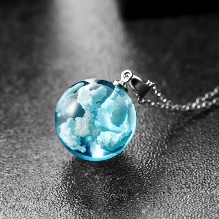 Clear Sky & Clouds Round Globe Pendant Necklace For Girls, Creative Holiday Gifts