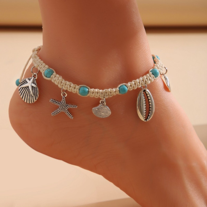 Starfish shell pendant anklet, girl anklet jewelry, wave shell jewelry