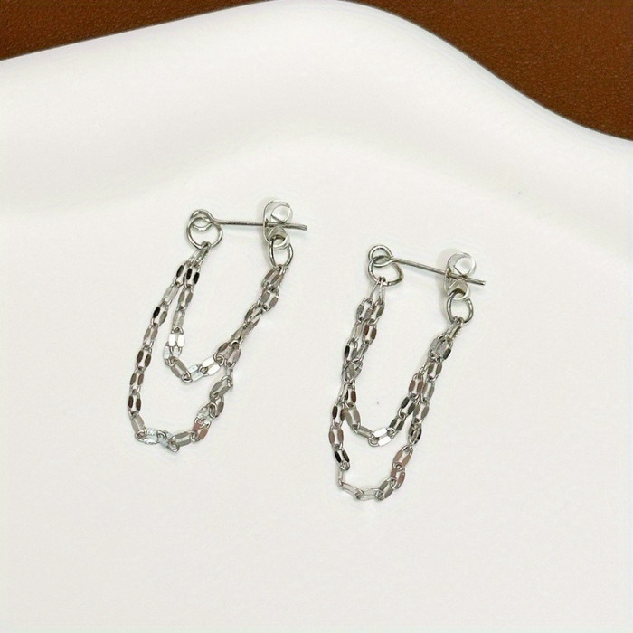 2 Pairs Of Dangle Earrings, Bow Tassel Earrings & Minimalist Double Layered Chain Pendant Earrings, Fashionable And Versatile For Daily Wear, Banquet, Party, Wedding Accessories