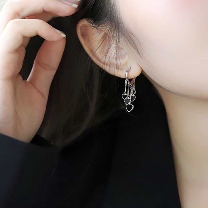 Black Heart Shape Dangle Earrings Elegant Simple Style Alloy Jewelry Daily Wear Ear Ornaments Female Gift