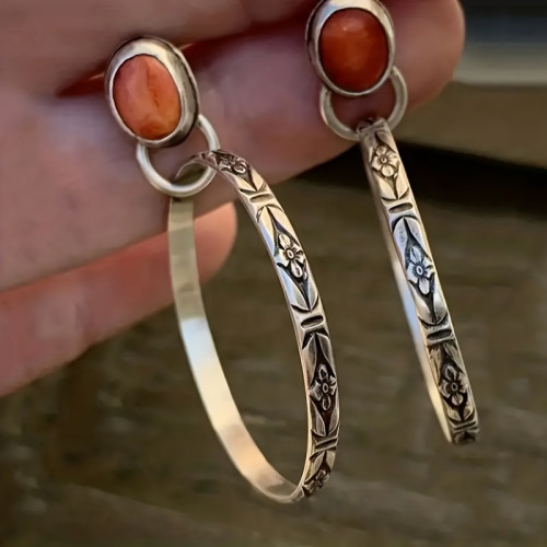 Women's Boho Vintage Turquoise Hoop Earrings