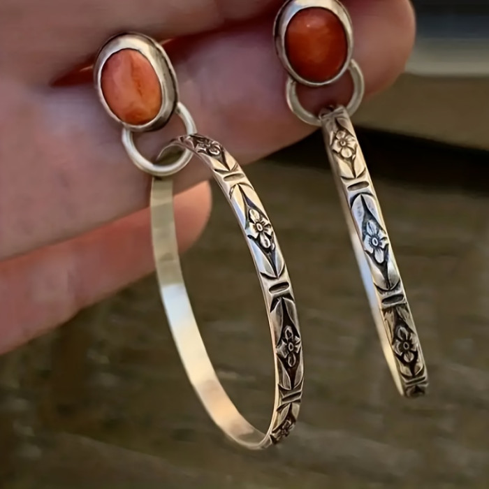 Women's Boho Vintage Turquoise Hoop Earrings
