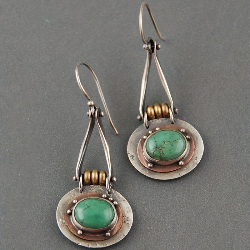 Trendy Vintage Turquoise Dangle Earrings - Copper Silver Plated Jewelry For Women - Perfect Gift Idea