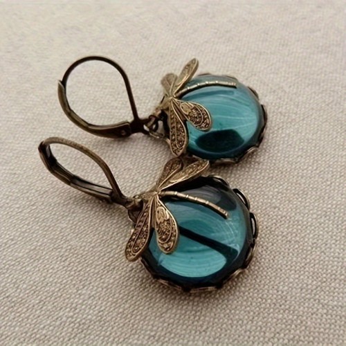 1 Pair, Vintage Dragonfly Green Crystal Dangle Earrings, Boho Earrings, Jewelry Packs, Mother's Day Gifts, Birthday Gifts, Holiday Gifts, Woman Gifts, Party Favors