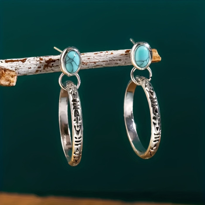 Women's Boho Vintage Turquoise Hoop Earrings