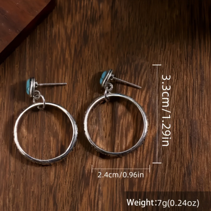 Women's Boho Vintage Turquoise Hoop Earrings