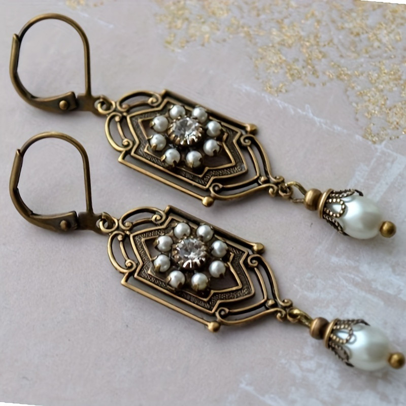 Elegant Flower Pattern Imitation Pearl Dangle Earrings - Perfect Gift For Women, Copper Silver Plated Jewelry
