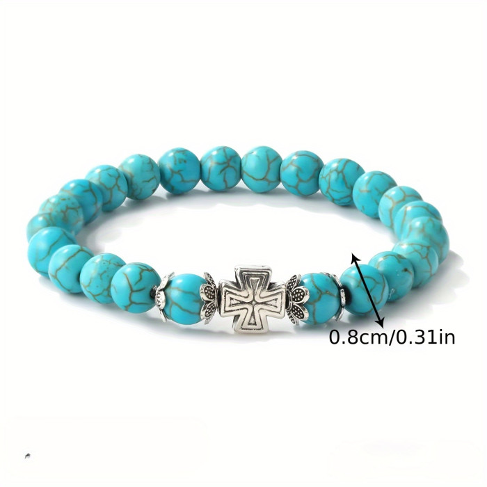 Turquoise Bracelet for Couple Natural Stone Beaded Bracelets Round Bead Stretch Bracelet Handmade String Boho Bracelet Jewelry for Lovers