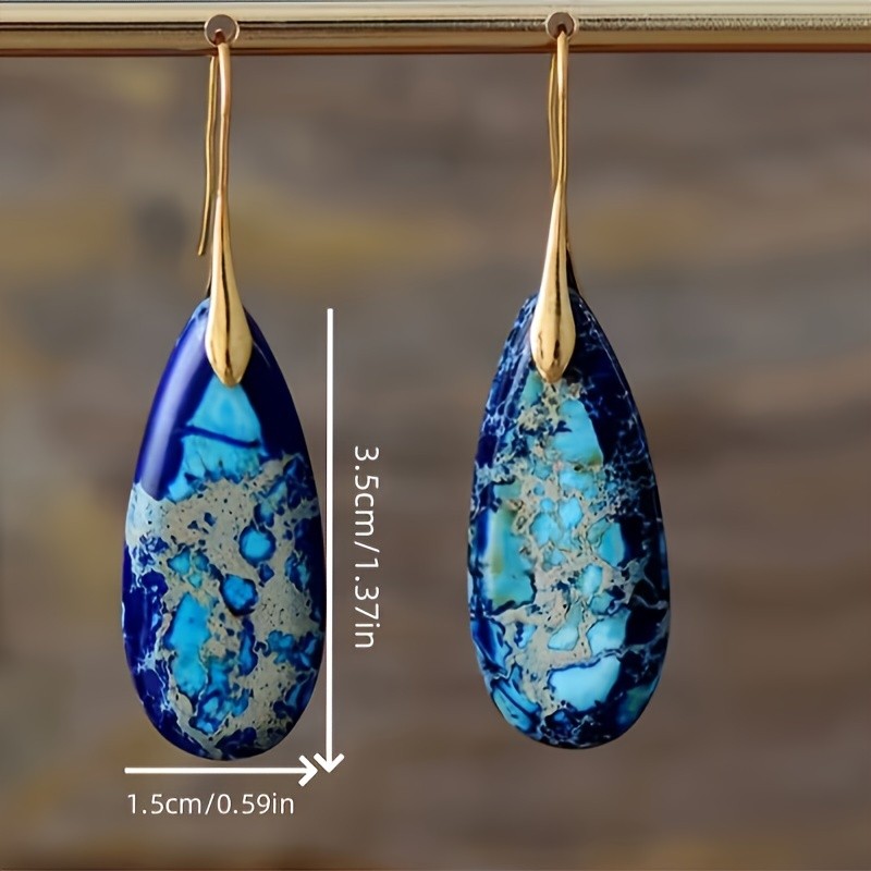 Bohemian Emperor Stone Droplet Pendant Earrings Natural Stone Jewelry Earrings for Women Vintage Luxury Boho Earring Jewelry gift