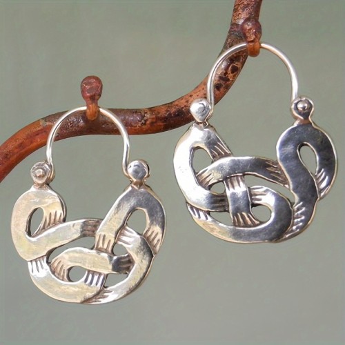 Bohemian Goth Style Silvery Hollow Curl Pattern Hoop Earrings - Delicate Female Gift