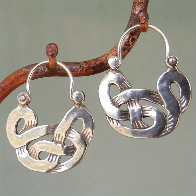 Bohemian Goth Style Silvery Hollow Curl Pattern Hoop Earrings - Delicate Female Gift