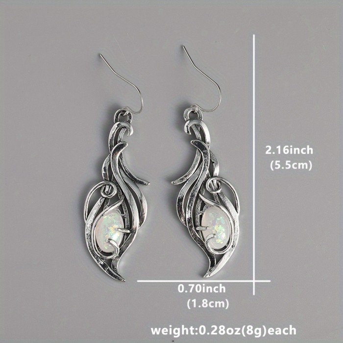 Bohemian Dangle Earrings Silver Plated Retro Flower Design Inlaid Faux Gemstone Match Daily Outfits Party Accessories Casual Dating Decor