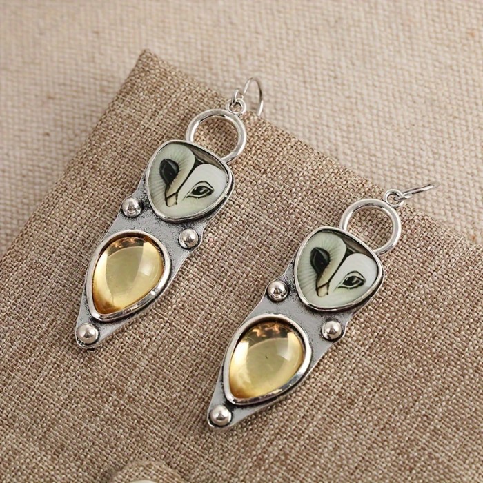 Bohemian Vintage Owl Dangle Earrings With Synthetic Gems Inlaid Personality Female Earrings