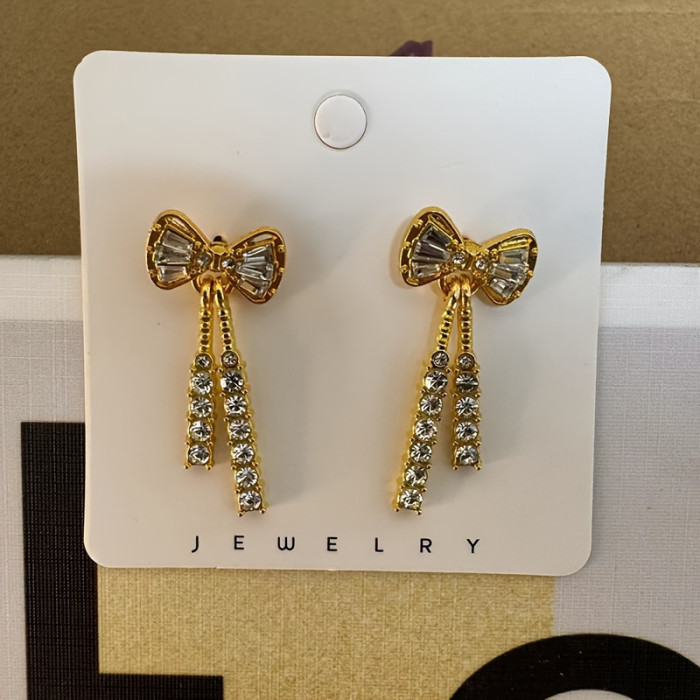 2 Pairs Of Dangle Earrings, Bow Tassel Earrings & Minimalist Double Layered Chain Pendant Earrings, Fashionable And Versatile For Daily Wear, Banquet, Party, Wedding Accessories