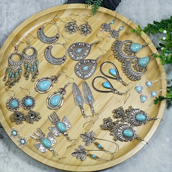 15 Pairs Bohemian Ethnic Vintage Drop Earrings Set Acrylic Turquoise Dangle Earrings Women Elegant Daily Outfits Party Jewelry Women's Ear Jewelry Accessories