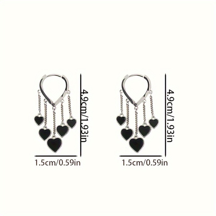 Black Heart Shape Dangle Earrings Elegant Simple Style Alloy Jewelry Daily Wear Ear Ornaments Female Gift