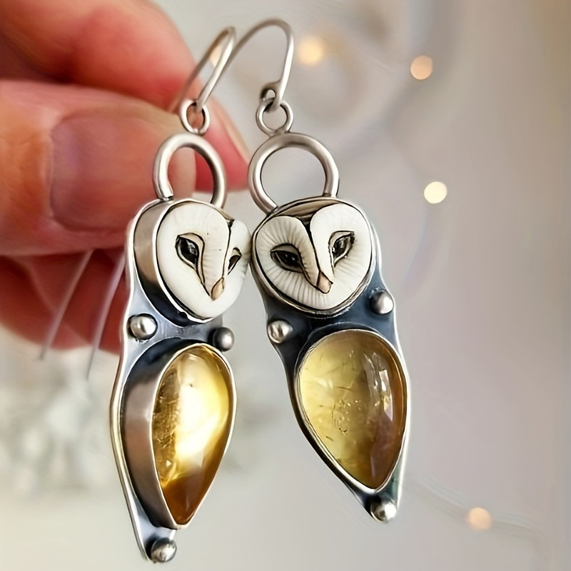 Bohemian Vintage Owl Dangle Earrings With Synthetic Gems Inlaid Personality Female Earrings