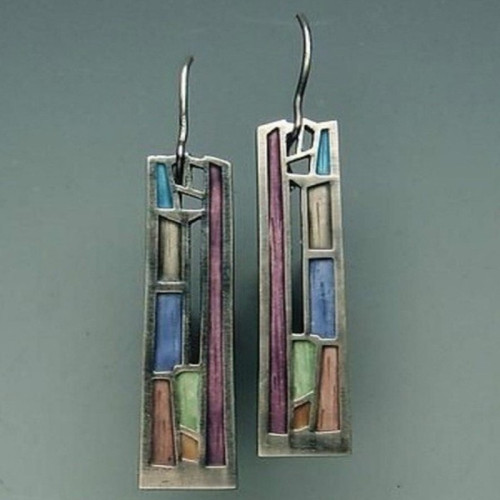 Bohemian Elegant Style Colorful Enamel Rectangle Design Dangle Earrings - Delicate Female Gift