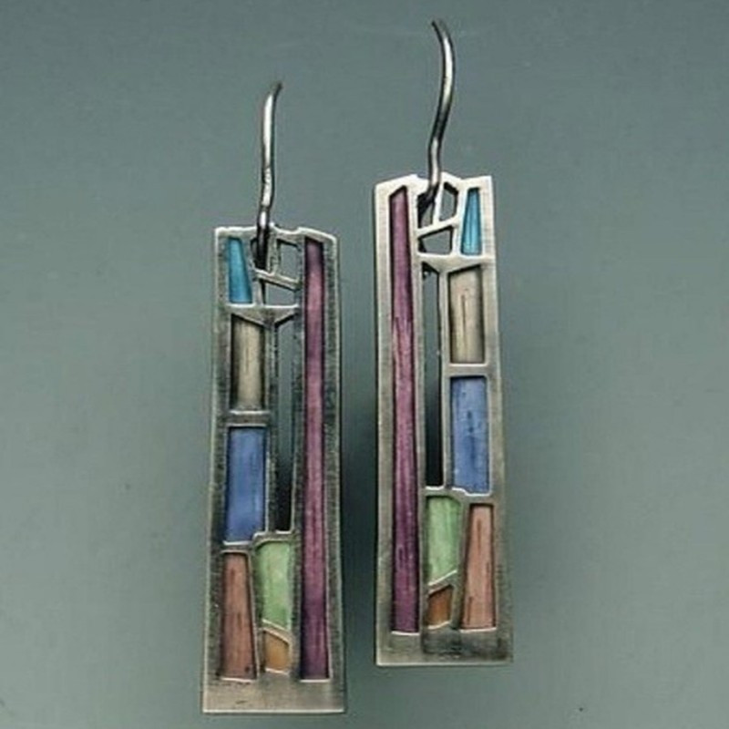 Bohemian Elegant Style Colorful Enamel Rectangle Design Dangle Earrings - Delicate Female Gift