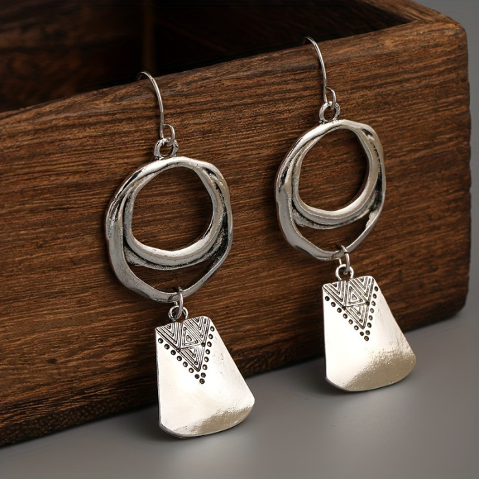 Bohemian Drop Earrings Silver Plated Retro Irregular Circle & Geometry Design Match Daily Outfits Party Accessories