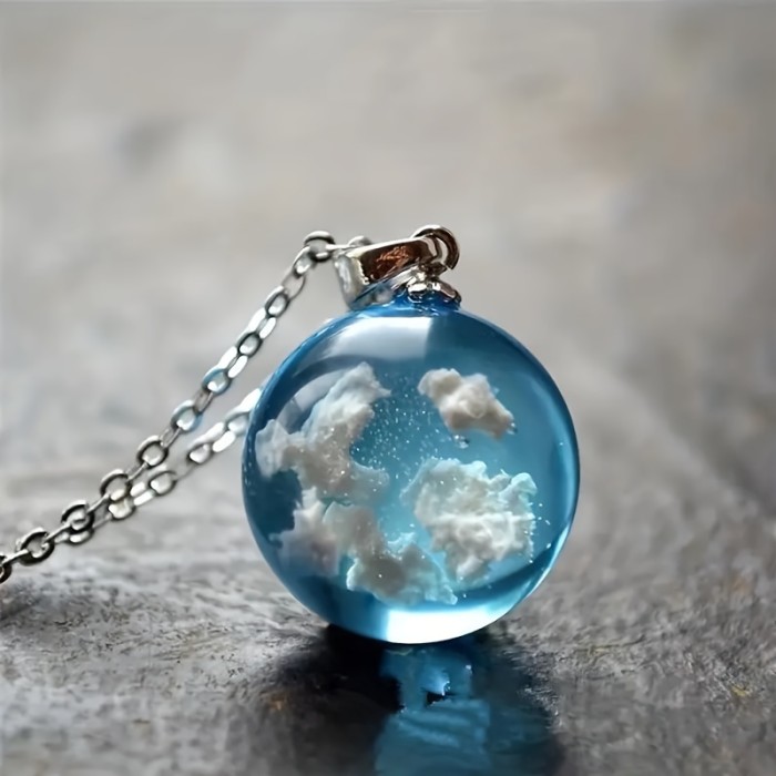 Clear Sky & Clouds Round Globe Pendant Necklace For Girls, Creative Holiday Gifts