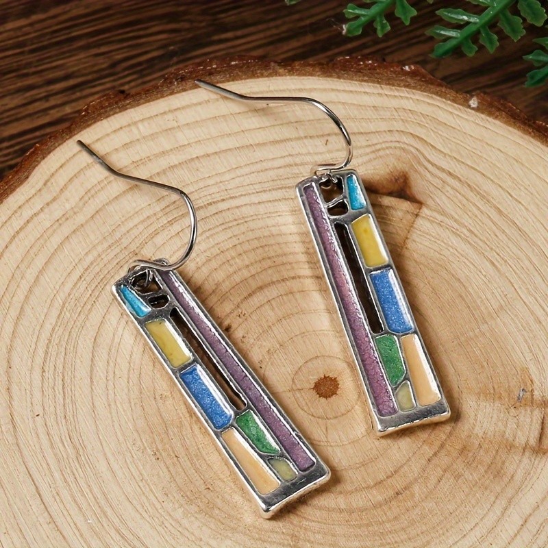 Bohemian Elegant Style Colorful Enamel Rectangle Design Dangle Earrings - Delicate Female Gift