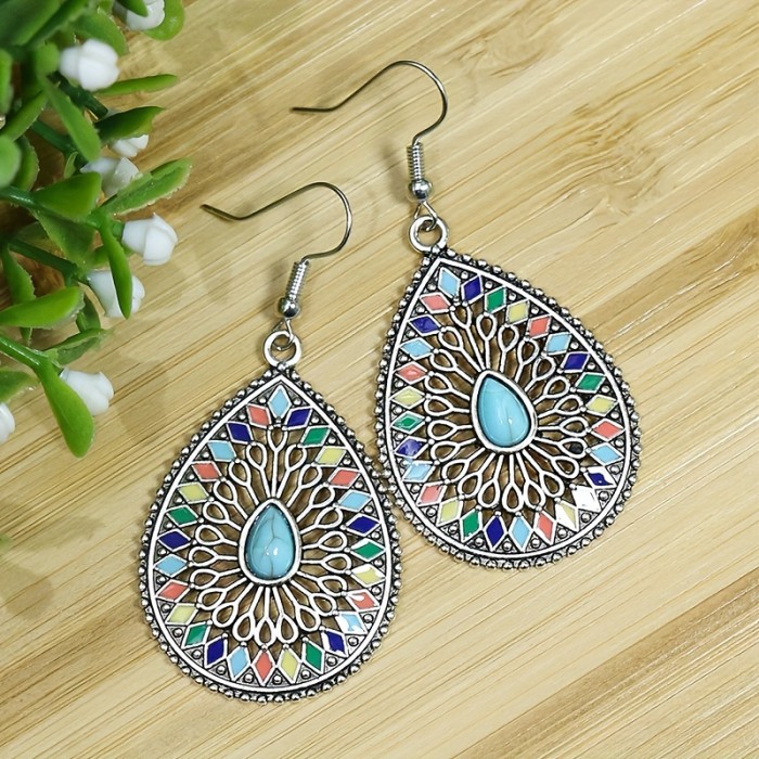 15 Pairs Bohemian Ethnic Vintage Drop Earrings Set Acrylic Turquoise Dangle Earrings Women Elegant Daily Outfits Party Jewelry Women's Ear Jewelry Accessories