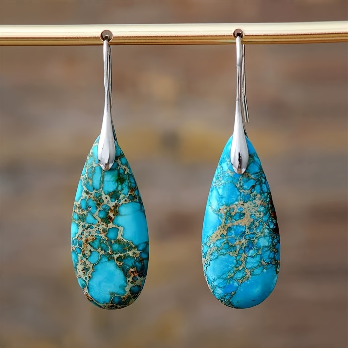 Bohemian Emperor Stone Droplet Pendant Earrings Natural Stone Jewelry Earrings for Women Vintage Luxury Boho Earring Jewelry gift