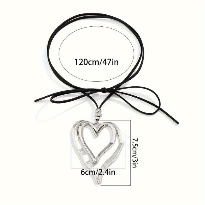 1pc Sexy Double Layer Hollowed Out Irregular Heart Pendant Necklace, Minimalist Fashionable Statement Accessories Versatile Daily Wear Jewelry Gift