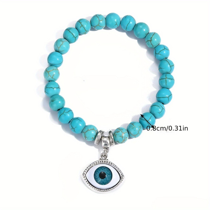 Turquoise Bracelet for Couple Natural Stone Beaded Bracelets Round Bead Stretch Bracelet Handmade String Boho Bracelet Jewelry for Lovers