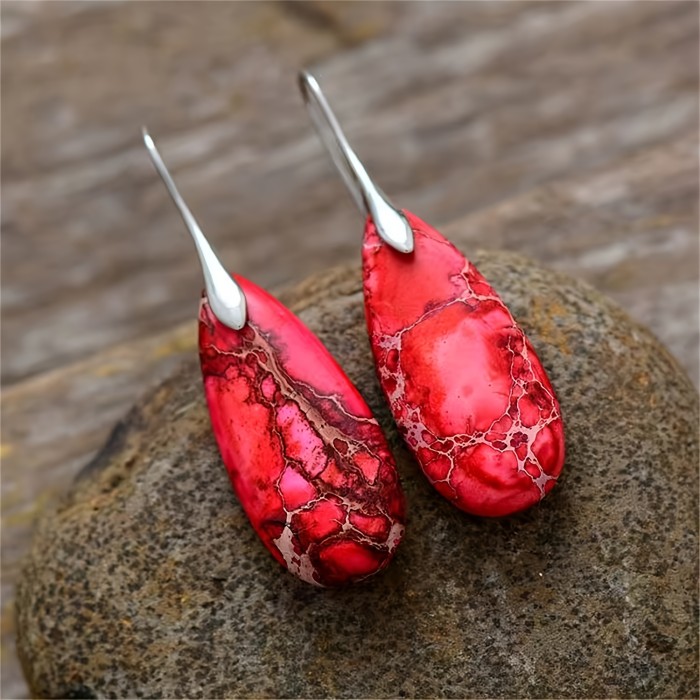 Bohemian Emperor Stone Droplet Pendant Earrings Natural Stone Jewelry Earrings for Women Vintage Luxury Boho Earring Jewelry gift